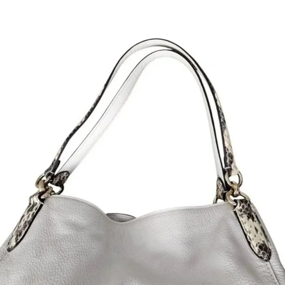 Vintage Coach Hallie Pebble Leather Snake Trim White Hobo Shoulder Bag - Picture 10 of 14